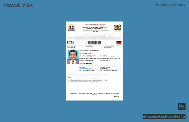 Beispielansicht des kenianischen E-Visums in Word- und PDF-Formaten